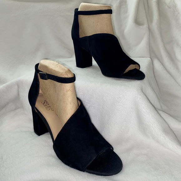 Black Suede Ankle Strap Block Heel Pumps - Picture 3 of 10